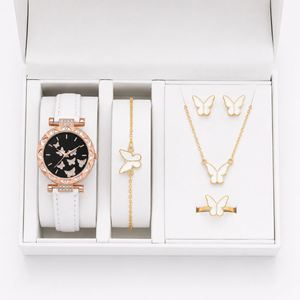 New Fashion Watch Jewelry Set Women Butterfly <b>Ring</b> Necklace Earrings Luxury Water Diamond Casual Leather Bracelet Simple Antique - Product Image 3
