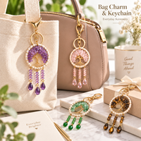 Porte-clés attrape-rêves en cristal naturel, Arbre de Vie, breloque de sac en pierres précieuses, accessoires pour clés de voiture