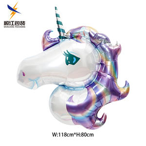 بالونات قوس قزح يونيكورن 32 بوصة برقائق فويل رقم 1 أطفال وحيد القرن موضوع حفلة عيد ميلاد زينة حفل استحمام الطفل غلوبوس - Product Image 5