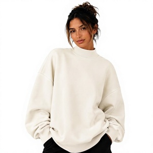 New Design <b>Women</b> Oversized Solid <b>for</b> <b>White</b> Embroidered Mockneck <b>Sweatshirt</b> Loose Fit Long Sleeve Fleece Pullover Eco-Friendly - Product Image 1