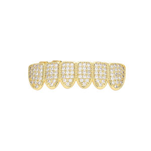 Hip Hop Bling Grillz personnalisé pour femmes et hommes bijoux de dents simulé 6 dents haut et bas glacé diamant dents Grill - Product Image 5