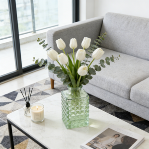 Vase en verre à relief diamanté, carré, pour fleurs, décoration moderne de la maison et ornement de bureau minimaliste - Product Image 3