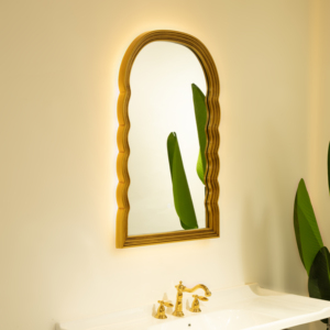 Lumina Mirror 24'' Golden Scalloped <b>Arched</b> PU Decorative Wall Mirror Retro Style - Product Image 2