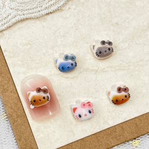 Japonés Kawaii Kt gato dibujos animados uñas joyería lindo arco resina 3D encantos Diy bailarina ovalada manicura suministros caja del teléfono basura Decoración - Product Image 6