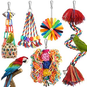 <strong>Wholesale</strong> Bird <strong>Toys</strong> Rope Perch with Bell Colorful Wooden <strong>Toys</strong> Suitable for <strong>Parrots</strong> to Perch Climb Play With and Have Fun. - Product Image 1