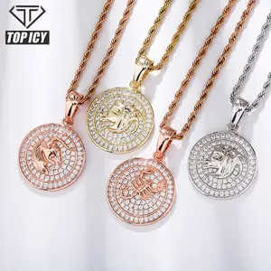 18k gold plated hip hop jewelry women men iced out coin shape 12 horoscope constellations pendant necklace zodiac sign necklace