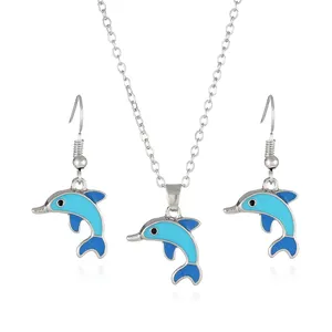 Classic Zinc Alloy Enamel Sea Life Animal Jewelry Set Necklace Earring Promotional Business Gifts