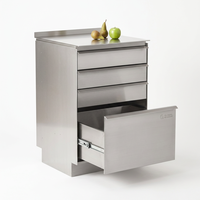 Armoire de laboratoire à 4 tiroirs en acier inoxydable avec plateau surélevé, facile à nettoyer