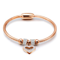 Brazalete de Serpiente de Acero Inoxidable con Cierre Magnético de Lujo y Circonita, Brazalete con Dije de Corazón para Mujer