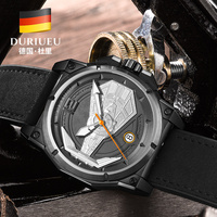 Montre mécanique automatique haut de gamme pour homme avec cadran sculpté 3D unique et bracelet en cuir souple – Montre-bracelet élégante pour la vente transfrontalière