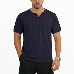 Men's Ribbed <b>Henley</b> T-Shirt <b>Short</b> <b>Sleeve</b> Regular Fit 100% Cotton Knitted Breathable Casual Wear - Product Image 4