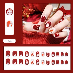 <span class=keywords><strong>Faux</strong></span> <span class=keywords><strong>ongles</strong></span> R839 Rabbit Burgundy à presser, design Nouvel An, réutilisables, couvrance totale, brillants, courts, 24 pièces - Product Image 2