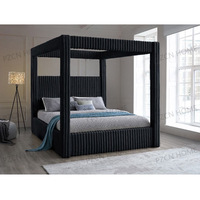 Lit à baldaquin moderne en velours côtelé avec rangement, cadre de lit Queen Size rembourré, ensemble de meubles de chambre à coucher, lit King Size de luxe moderne