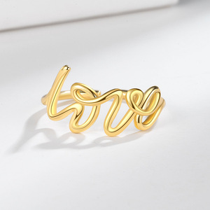 Bijoux minimalistes Bague ouverte ajustable plaquée or 18 carats Bague de couple Twist LOVE Ketter Bague de bijoux en or - Product Image 2