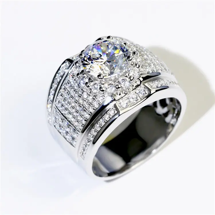 Luxury Full Crystal Big Stone AAAAA Cubic Zirconia Silver Rings For Men And Women Princess Male Zircon 925 Ring Jewelry SZ 6-13