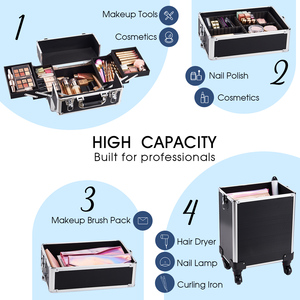 Valise de Maquillage Chariot Roulant 4-en-1 avec Tiroirs, Boîte de Rangement Cosmétique Professionnelle pour <span class=keywords><strong>Coiffeur</strong></span>, avec Serrures - Product Image 4