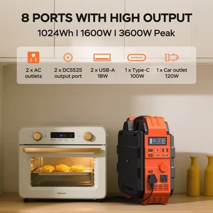 Générateur solaire 1600W avec panneau solaire 40W, station portable LiFePO4 1024Wh, contrôleur MPPT, batterie externe pour utilisation d'urgence en extérieur - Product Image 4