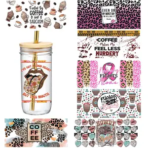 Custom waterproof uv dtf transfers for cups wraps packaging uv dtf cup wrap transfer uv dtf prints for 16oz clear cups