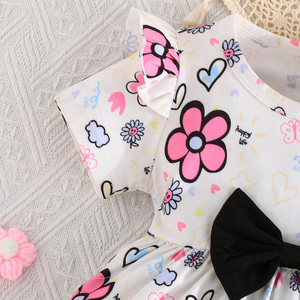 ชุดเซ็ตสองชิ้นสำหรับเด็กผู้หญิง ดีไซน์สวยเก๋ สไตล์ลำลองสำหรับฤดูร้อน ลายดอกไม้ พิมพ์ลายบนเสื้อและชุดเดรสสายเดี่ยว สำหรับเด็กอายุ 6 เดือน - 3 ปี - Product Image 4