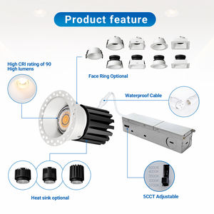 Downlight encastrable ou sans cadre remplaçable 3'' 12W 15W 18W 5CCT Dimmable, Spot COB Rond ou Carré sans cadre - Product Image 2