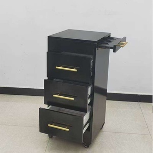 Black Wooden Salon <b>Trolley</b> <b>Hair</b> Styling Cart Mobile Storage Cabinet with 4 Drawers and Bottle Holders - Product Image 1