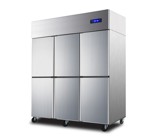 Réfrigérateur commercial vertical à 6 portes à froid direct en acier inoxydable avec poignée à boucle concave pour cuisine professionnelle - Product Image 1