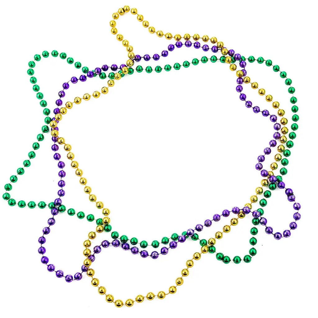 حبات ماردي غرا ، حزمة قلادات متعددة الألوان 33 "، قلادة زي حفلات ألوان معدنية باللون الذهبي والأخضر والأرجواني