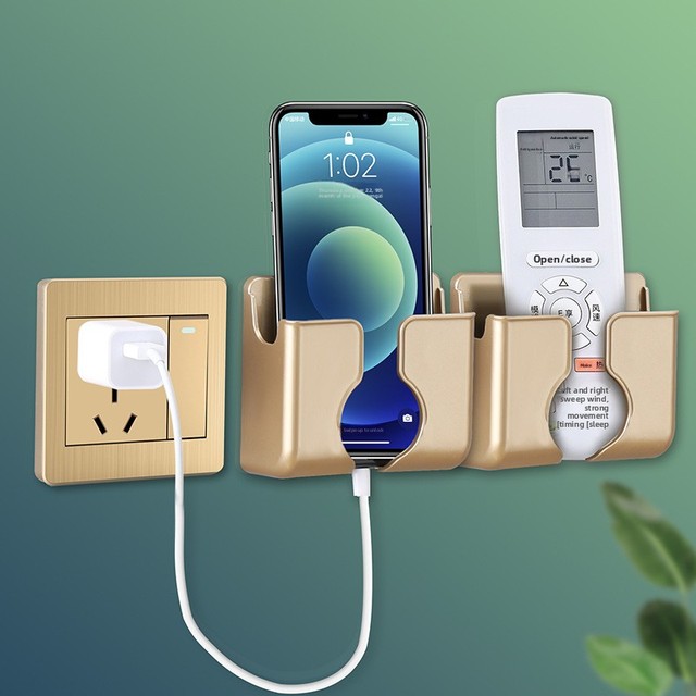 Plastic Adhesive Suction-Type Wall-Mounted Phone Holder Multi-Functional Storage Rack No-Drilling Bedside Stand Bedroom Living