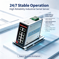 Serveur série 8 ports sur rail DIN, RS232/485 isolé galvaniquement, double Ethernet + 4DI/2DO, Modbus RTU/ASCII & TCP/UDP, IIoT