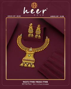 Conjunto de collar de oro tradicional con aretes, joyería nupcial india, diseño de templo, conjunto de collar de boda pesado para mujer - Product Image 3