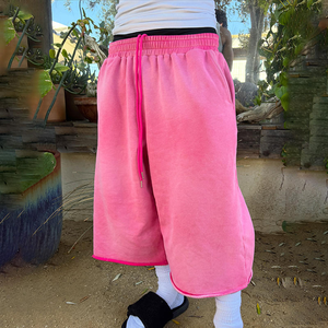 OEM Custom Men's StreetWear <b>3</b>/<b>4</b> Baggy Sweat <b>Shorts</b> Cotton Elastic Waist Pink Sweat <b>Shorts</b> - Product Image 2