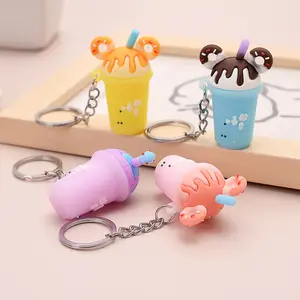 Custom Leuke Cartoon Vloeibare, Sleutelhanger Sleutelhangers Hanger Meisje Rugzak Hanger Donut Melk Thee Cup Sleutelhanger/