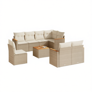 Set Divano da Giardino in Rattan PE Beige, Arredamento Modulare da Esterno, Design Contemporaneo Confortevole con Cuscini in Schiuma ad Alta Densità - Product Image 1