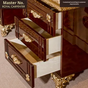 Meubles de chambre à coucher de style européen, bois massif, placage de bois sculpté, table de toilette et de maquillage de luxe incrustée, miroir, Chine - Product Image 4