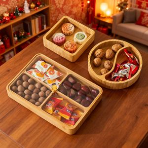 Wooden Fruit Tray Solid Wood Candy Snack Serving Platter Household Chinese Tea Party Wedding Gift <b>Box</b> - Product Image 2