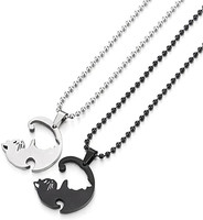 Collier style Hip-Hop en titane et acier pour la saint-valentin, pendentif en Couple de chat, pour la saint-valentin