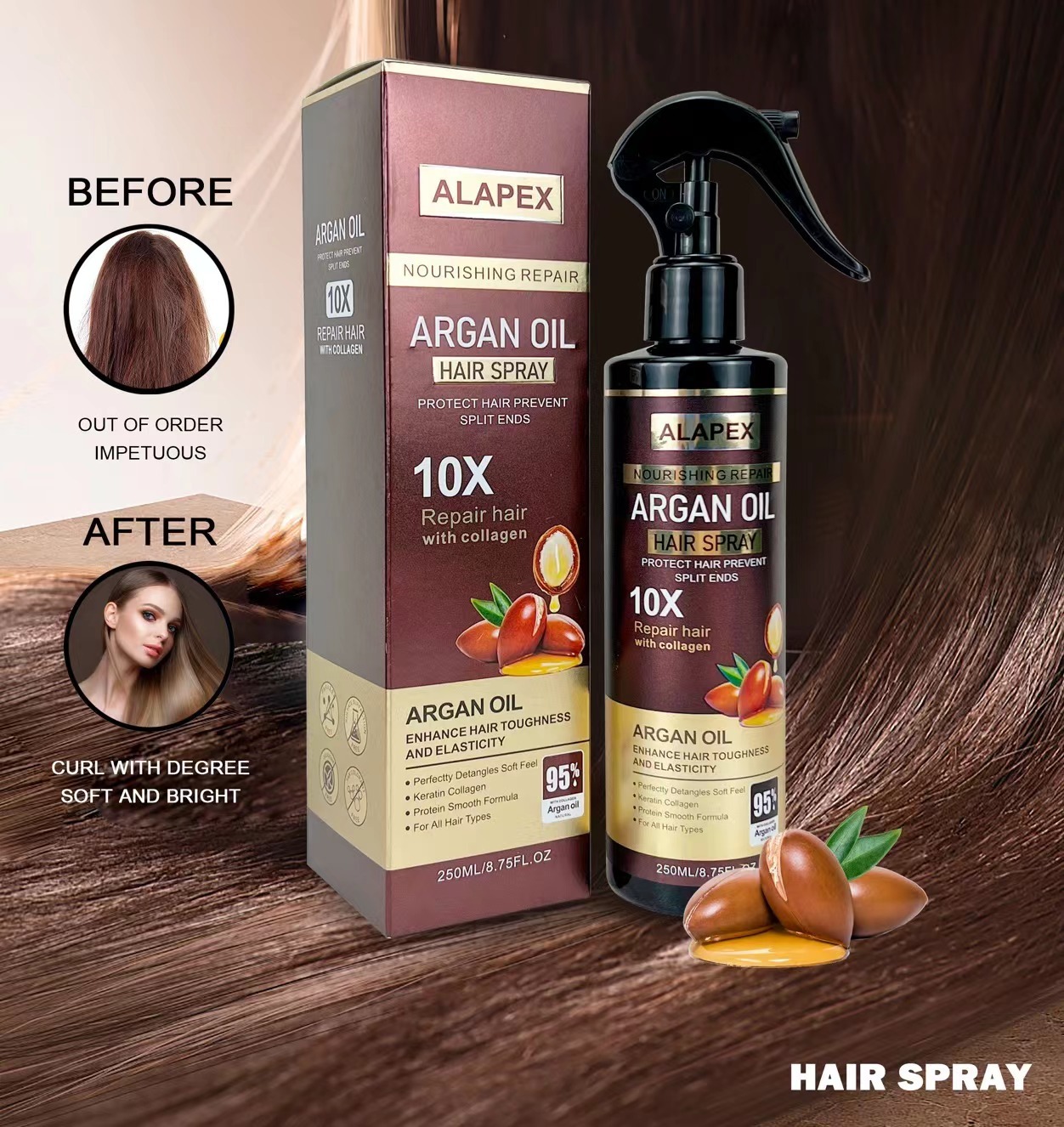 Protecteur Capillaire à L'huile D'argan - Anti-chaleur & Frisottis - Brillance Intense - 140 Ml - The Beauty Dept.