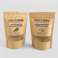 Op maat gemaakte ecologische, hersluitbare bruine kraftpapieren zakjes voor noten, granola en andere snacks, met transparant venster en ziplock sluiting.