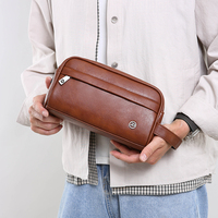 Tas Genggam Pria Bisnis Mewah Tahan Air Kapasitas Besar Bahan Kulit PU Tas Tangan Trendi Gaya Inggris Penutup Ritsleting Desain Logo