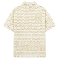 Cardigan fin en tricot crocheté à manches courtes pour homme, broderie florale et oiseaux ajourée, col rabattu beige, décontracté, été, style resort, OEM ODM