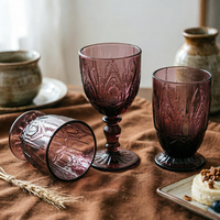 Gobelets à vin en verre de luxe, design artisanal, motif floral en relief, pour la maison, le bar et les événements