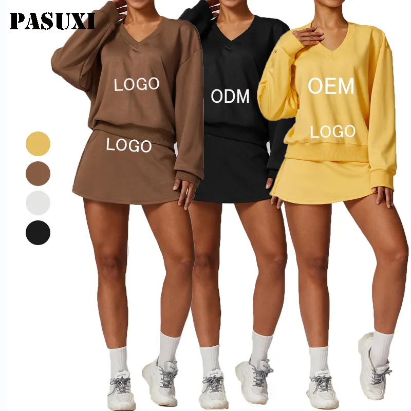 PASUXI saia de golfe esportiva para mulheres, roupa de corrida personalizada de fábrica, 2 peças, roupa de ginástica com forro, conjunto de fitness para academia e tênis