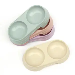 Bowl Gsm Eating and Drinking Dual-Use Rice Bowl Make Pet Feeder Eating Set Feeders Wheat Straw Oval Dog Double Bowl Pet