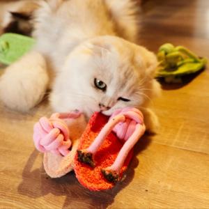 Venta al por mayor de esponjas naturales personalizadas, juguetes para mascotas, juguetes masticables para gatos, pantuflas con nudo con hierba gatera y campana en el interior de los gatos, alivia el aburrimiento - Product Image 2