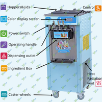 Machine à crème glacée WICE 3 saveurs, pour un usage domestique et en restaurant, préparée avec des ingrédients à base de fruits, de lait et d'eau.
