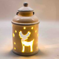 Lanterne en céramique étoile et lune, porte-bougie LED, lumière chaude, lampe de table pour la décoration de Noël, cadeau de fête de Noël