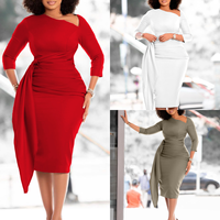 Nouveau Style Hip Wrap Solide Couleur Afrique Vêtements pour Femmes Robe Élégante Crayon Robes pour Dames Robe De Bureau