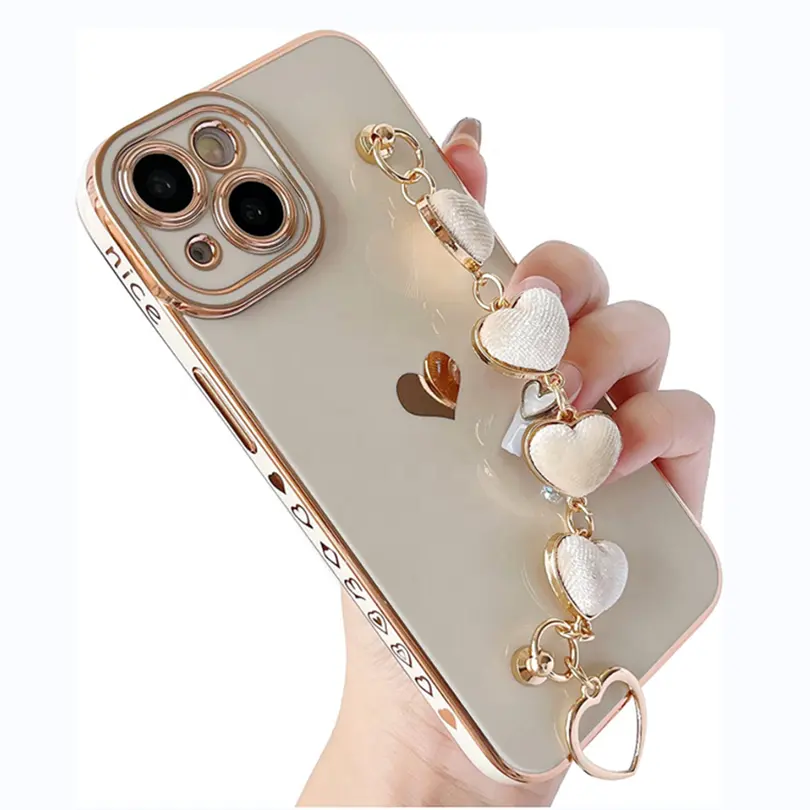 Frauen-Telefon hülle mit Streifen TPU-Beschichtung Glänzende benutzer definierte Telefon tasche für IPhone 13 12 11 Pro Max Mini XS XR Herz armband