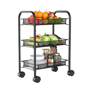 Étagère de cuisine métallique multifonctionnelle en gros, 3 niveaux, sur pied, chariot de rangement mobile avec roulettes - Product Image 4