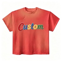 T-shirt à manches courtes personnalisé avec étiquette privée, effet délavé, streetwear, impression Kornit DTG, style rétro gothique, photo rouge bordeaux